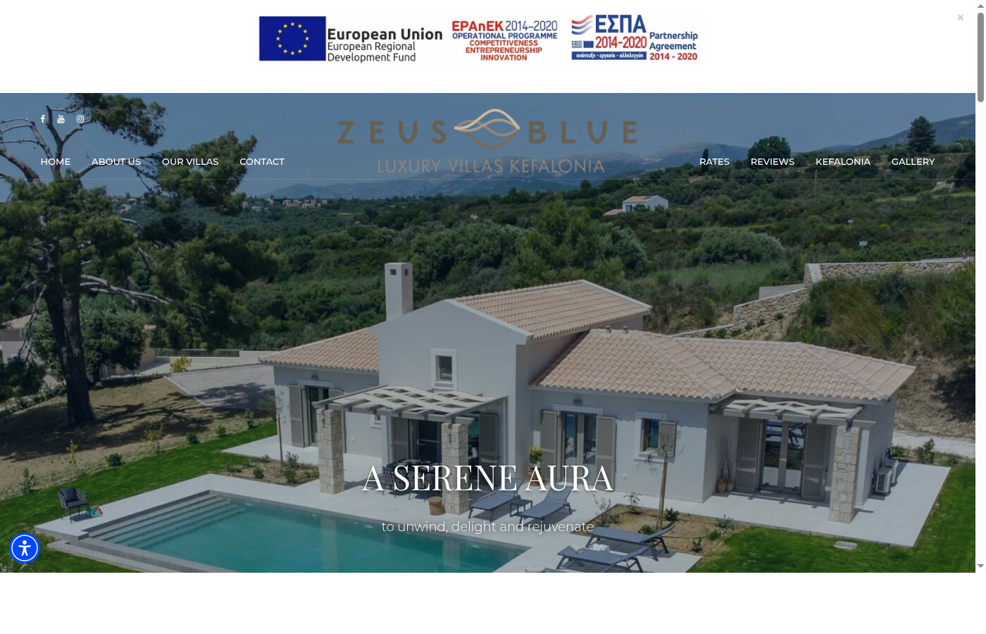 zeusbluevillas.com website screenshot